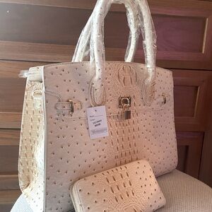 Ostrich Handbag & Wallet Set